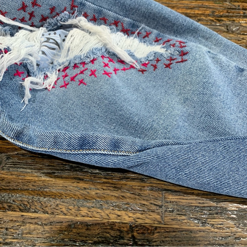 Boho Blue Jeans Distressed Bandana Print Embroidered Embroidery Cotton 17 - Picture 16 of 16